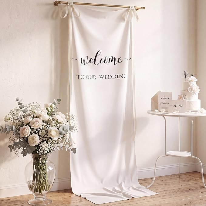 Tingjoo 27 × 78 Inch Welcome to Our Wedding Fabric Banner Long Wedding Party by Tingjoo