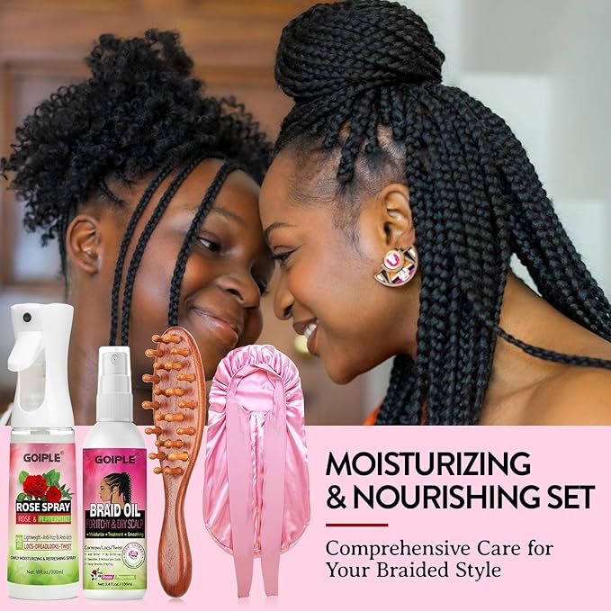 Rose Water for Hair Loc Spray Refreshing for Locs - Braid Oil for Soothes Moisturizes Dry & Itchy Scalp Braiding Scalp Oil for Twists - Loc Brush for Dreads Comfortable Massage Comb & Braid Bonnet