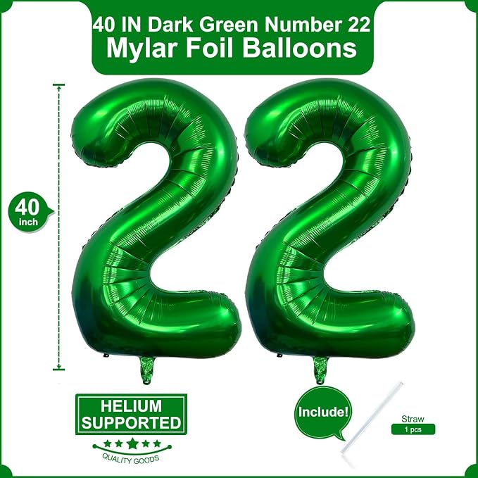 Number 22 Dark green Balloons 40 Inch Giant Dark green Foil 22 Helium Balloons - Image 2