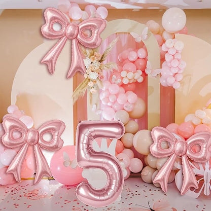 Bow Number 5 Birthday Balloons, Coquette Party Decorations Supplies - Image 2