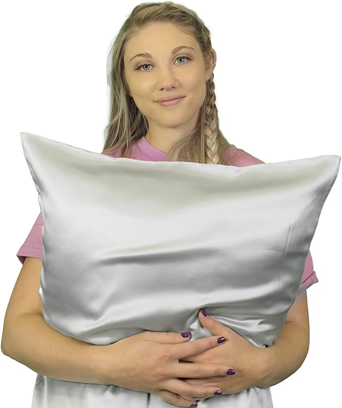 Mulberry Park 30 Momme Silk Pillowcase - Pure Silk Pillowcase for Hair and Skin, Grade 6A Charmeuse Weave Mulberry Real Silk Pillowcase for Luxury Night Sleep - 1 Pc Silver (King 20'' x 36'')