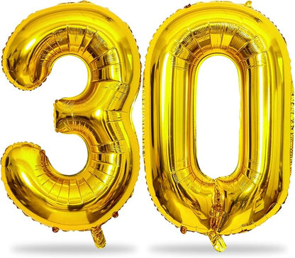 Gold Number 30 Balloons, 40 Inch Gold Mylar Foil Number 3 & 0 Balloons by Lingqiang