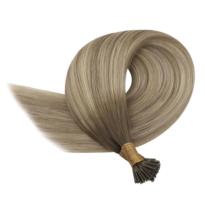 YoungSee I Tips Hair Extensions Real Human Hair Ombre 16In Itips Human Hair Extensions Dark Brown Ombre Blonde with Light Brown I Tip Hair Extension Balayage 50g 80s Straight Hair