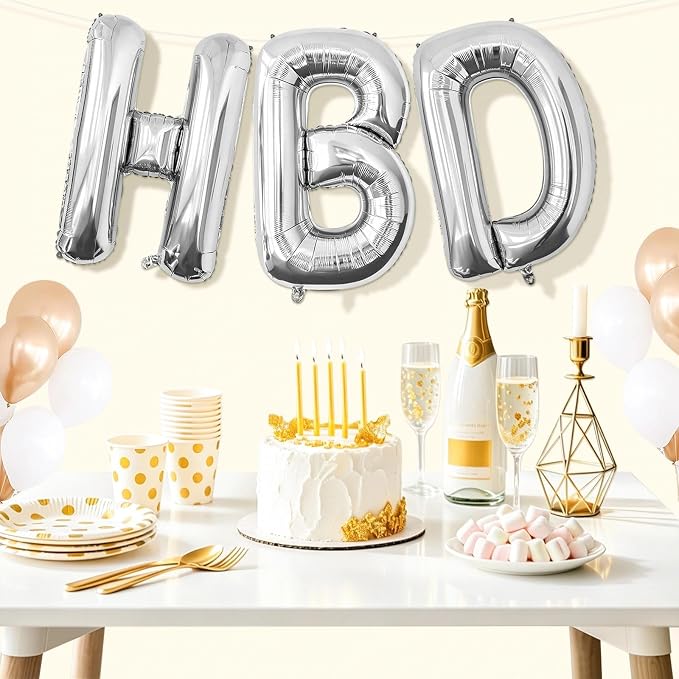 Silver HBD Balloons, HBD Foil Letter Balloon - Image 6