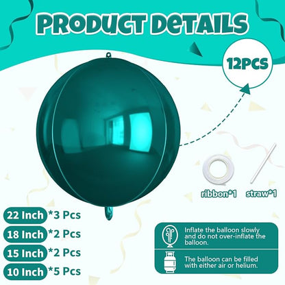 12Pcs Dark Green Round Balloons Foil, Large Emerald Balloons - Image 2