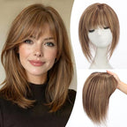 EMMOR 12 Inch Human Hair Topper for Women - Real Hair Topper with Bangs & 6.5" × 6.5" Larger Base, Natural Thin Hair Solution for Women(Mixed Brown)