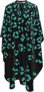 Hairdresser Cape Turquoise Green Glitter Cheetah Leopard Print Black Hair Cutting Gown, Large Long Haircut Apron for Hair Cutting Styling, Haircut Tools