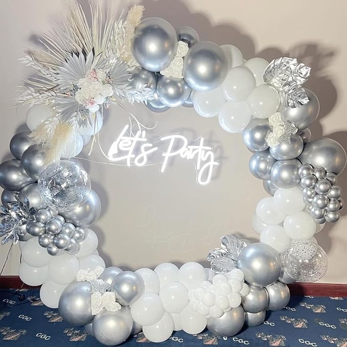 153Pcs White and Silver Balloons Garland Arch Kit - Image 7