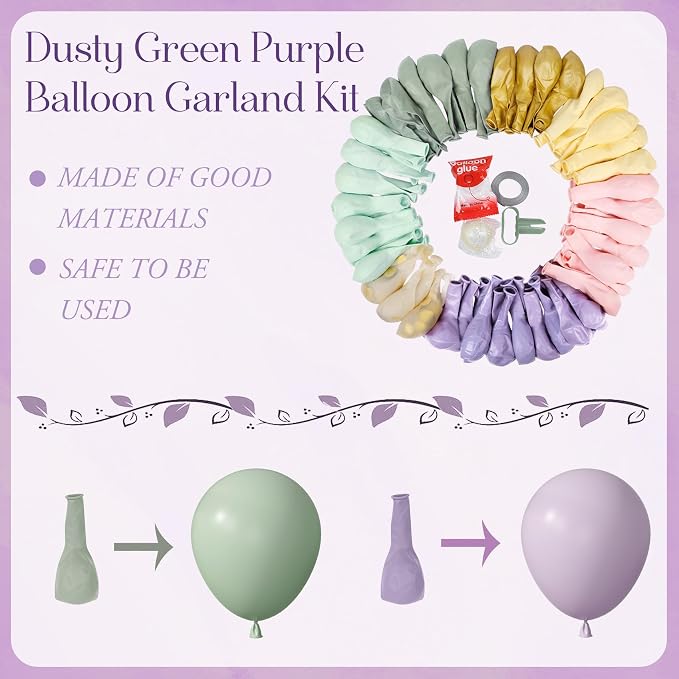 Amandir 173Pcs Dusty Green Purple Pink Balloon Arch Garland Kit | Lavender - Image 3
