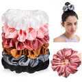 CEELGON Large Silk Satin Scrunchies for Women - Big Jumbo Hair Ties for Thick Curly Hair - Pack of 6 (Black, Pink, Dusty Blue, Gold, White)
