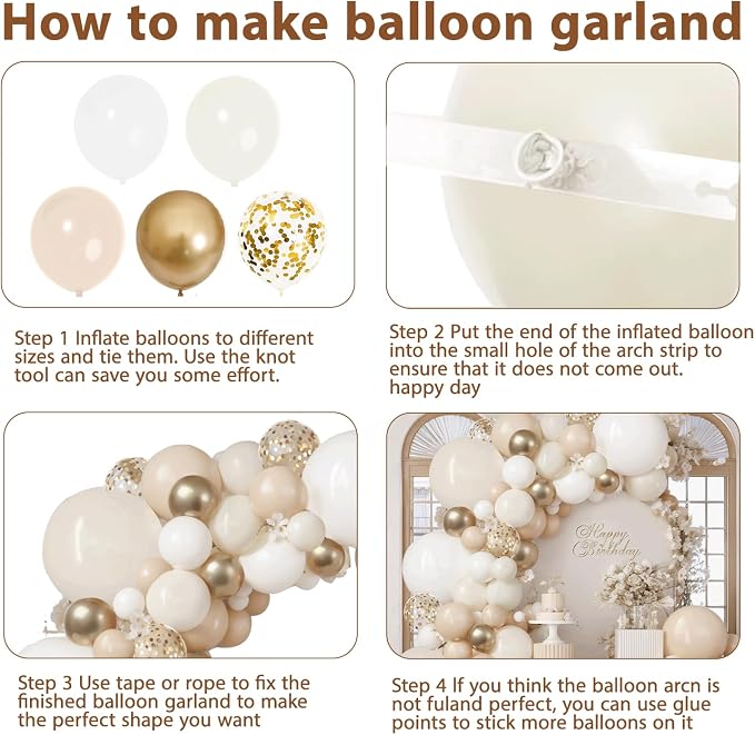 Sand White Ivory Gold Balloon Arch Kit, Party Decoration | Light White Beige - Image 3