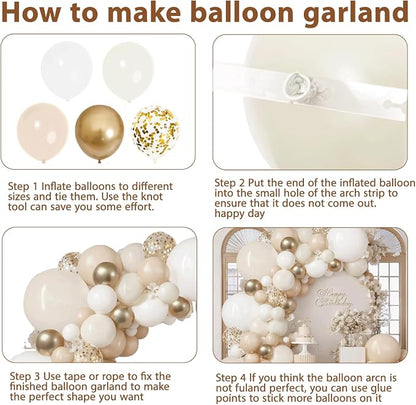 Sand White Ivory Gold Balloon Arch Kit, Party Decoration | Light White Beige - Image 3