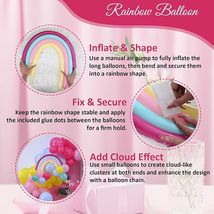 155 Pcs Summer Rainbow Balloons Arch Kit, Hot Pink Teal Blue and Yellow Neon - Image 6