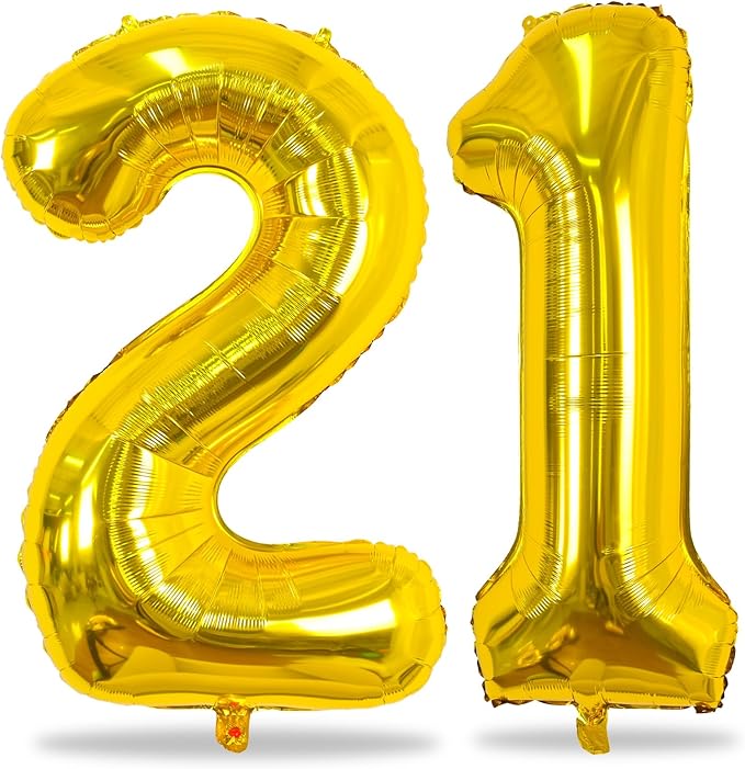 Gold 21st Birthday Balloons for Her, 40In Gold Mylar Foil Number 21 Balloons by Lingqiang