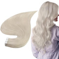 Full Shine Blonde Tape in Hair Extensions Color 1000 Blonde Remy Real Human Hair 14 Inch Double Sided Seamless Invisible Skin Weft Tape in Hair Extensions Brazilian Silky Add Volume 20 Pcs 50G