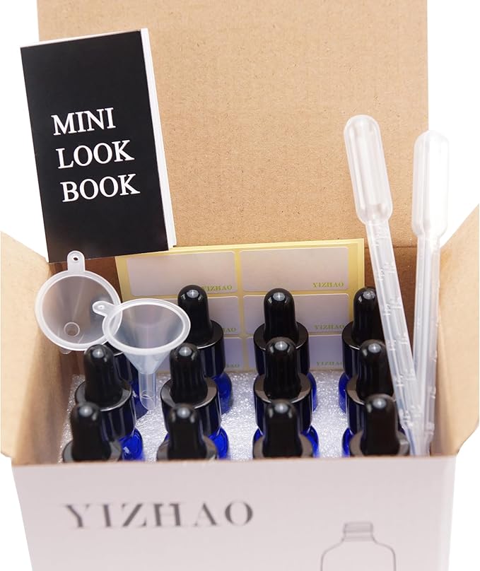 YIZHAO Amber Glass Dropper Bottle 10ml, Tincture Bottles with Glass Dropper, for Essential Oils, Aromatherapy, Cosmetic, Laboratory, Pharmacy, Liquids, Travel –12 Pcs
