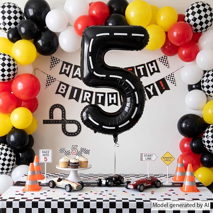 Black and White Stripes Number 5 Balloon 40 Inch, Foil road sign Numeral | - Image 3