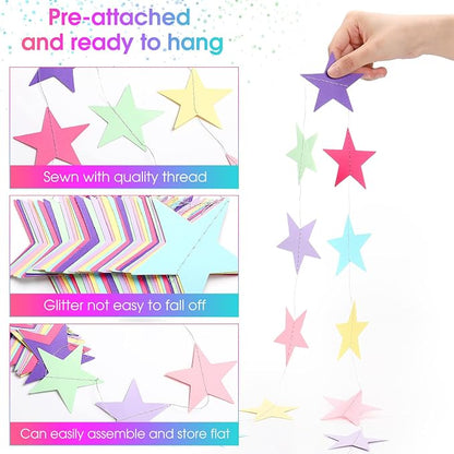 Patelai 130 ft Star Garland Banner Decor, Macaron Color - Image 3