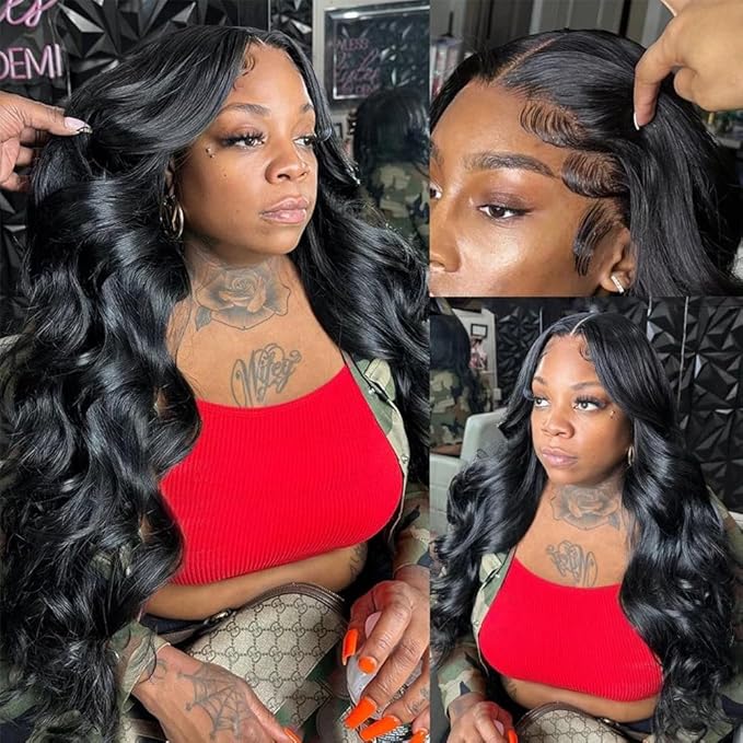 32 Inch 13x6 Body Wave Lace Front Wigs Pre Plucked HD Transparent Lace Frontal Wig Glueless 100% Virgin Human Hair with Baby Hair for Women