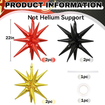 HILAVO 6PCS Star Balloons, 22Inch Red Black and Gold Star Balloon Foil Balloons - Image 2