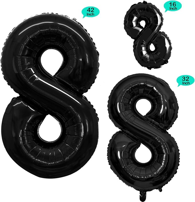 Black Foil Balloons Number 8, Huge Number Balloons - Image 2