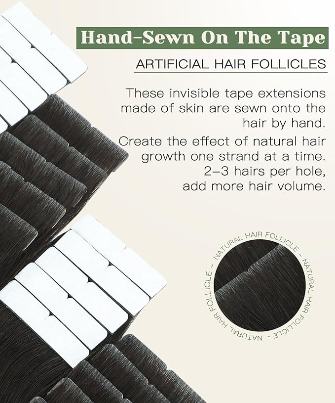 SURNEL Injection Tape in Hair Extensions Human Hair Darkest Brown Invisible Tape in Extensions 16inch 20 Pcs 35g(#2,16)