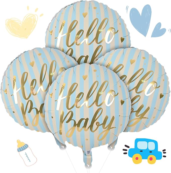 18" Hello Baby Foil Balloons for Welcome Baby Party Decorations, baby Blue by Paeyeq
