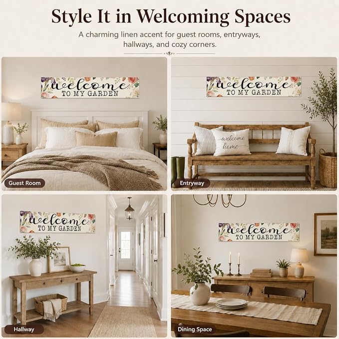 Welcome to My Garden Banner Wall Decor, Botanical Floral Porch Hanging - Image 2