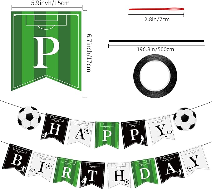 Soccer Happy Birthday Banner Bunting Garlands Sign Soccer Birthday Party - Image 2