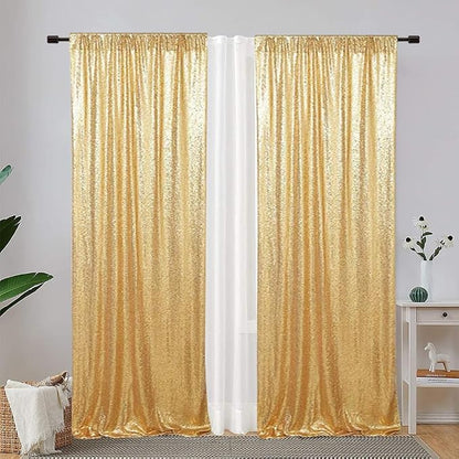 Eternal Beauty Gold Sequin Backdrop Curtains, 4 Panels 2x8FT | 3mm Sparkle - Image 2