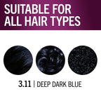 Schwarzkopf Keratin Permanent Hair Dye Cream, 3.11 Deep Dark Blue, Professional Quality Color for Up to 100% Gray Coverage, Bond Enforcing System (Pack of 2)