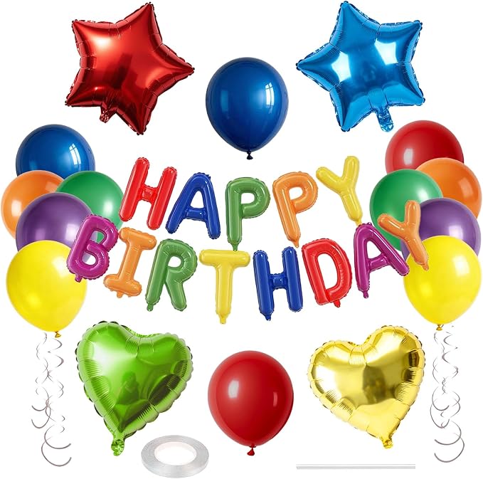 27 PCS Happy Birthday Balloon, Birthday Decorations 3D Foil Happy Birthday by WEIKA