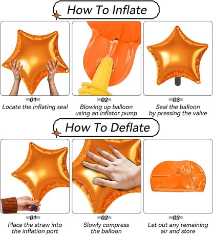 Orange and Blue Star Balloons, 22/18/10 Inch Foil Balloons, Four-Pointed Balloon - Image 3