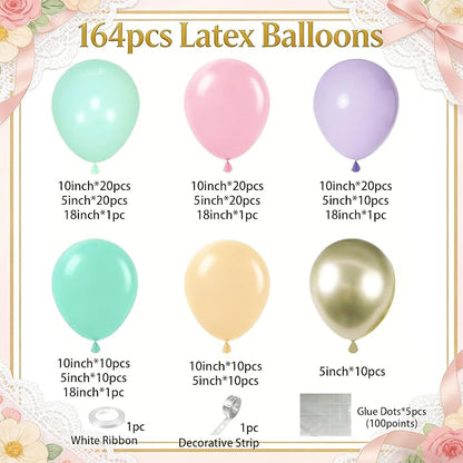 Pastel Green Pink and Purple Balloon Arch Garland Kit，164Pcs tea party - Image 2