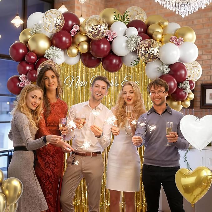 157PCS Burgundy Gold White Balloons Arch Garland Kit - Image 4