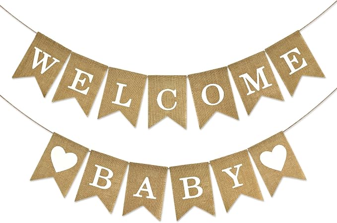Anwyll Burlap Welcome Baby Banner by Anwyll