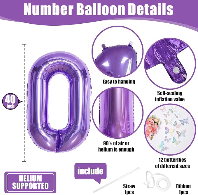 40 Inch Purple Number 0 Balloon - Image 2