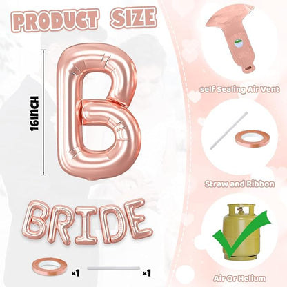 BRIDE Balloons Bachelorette Party Decorations, 16 Inch Rose Gold Bride Letter - Image 2
