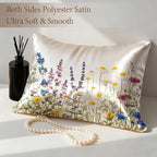 Silk Pillowcase for Hair and Skin Colorful Botanical Wildflowers Satin Pillowcase Standard Size with Zipper Silky Soft Cooling Satin Pillowcase Sleeping for Women 20"x26"