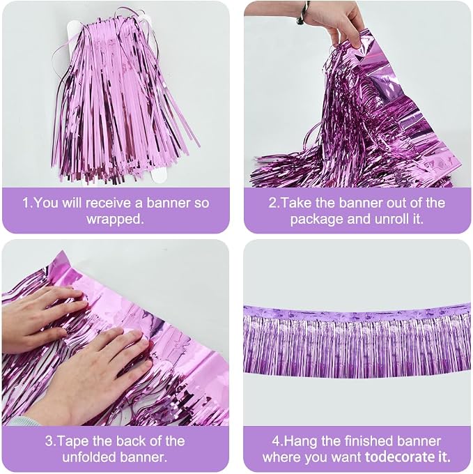 BEISHIDA Light Purple Fringe Garland Banner 30ft Wall Tinsel Foil Streamers | - Image 3