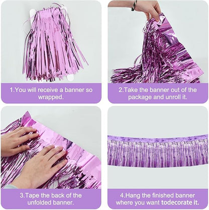 BEISHIDA Light Purple Fringe Garland Banner 30ft Wall Tinsel Foil Streamers | - Image 3
