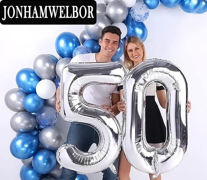 Jonhamwelbor 50 Number Balloons Silver 50 Years old Big Large Giant Jumbo Foil - Image 5