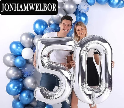 Jonhamwelbor 50 Number Balloons Silver 50 Years old Big Large Giant Jumbo Foil - Image 5
