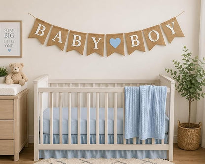 “Baby Boy” Burlap Banner – 5" x 7" Pre-Assembled Jute Flags - Image 8