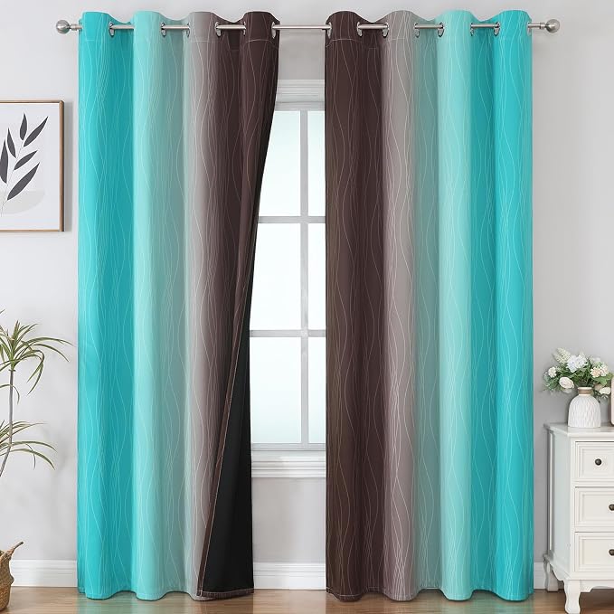 Teal and Brown Blackout Curtains - Image 2