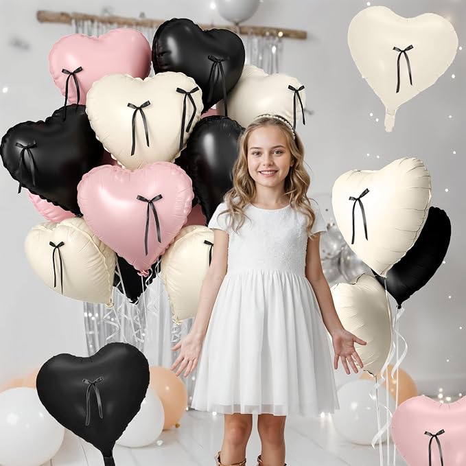 Pink and Black Heart Balloons, 18 Inch Pink Sand White Foil Balloons - Image 5