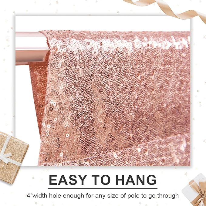 PartyDelight Rose Gold Sequin Backdrop Curtains 5x10ft 2 Sparkly Panels | 4 - Image 6