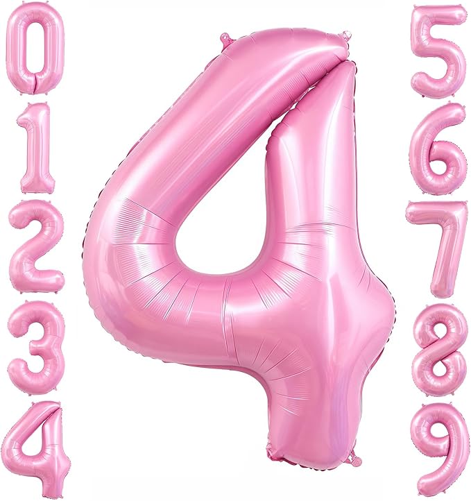 Pastel Pink 4 Balloon, Light Pink 4 Balloons Number, 40 Inch Helium Foil Mylar by BBPOOL
