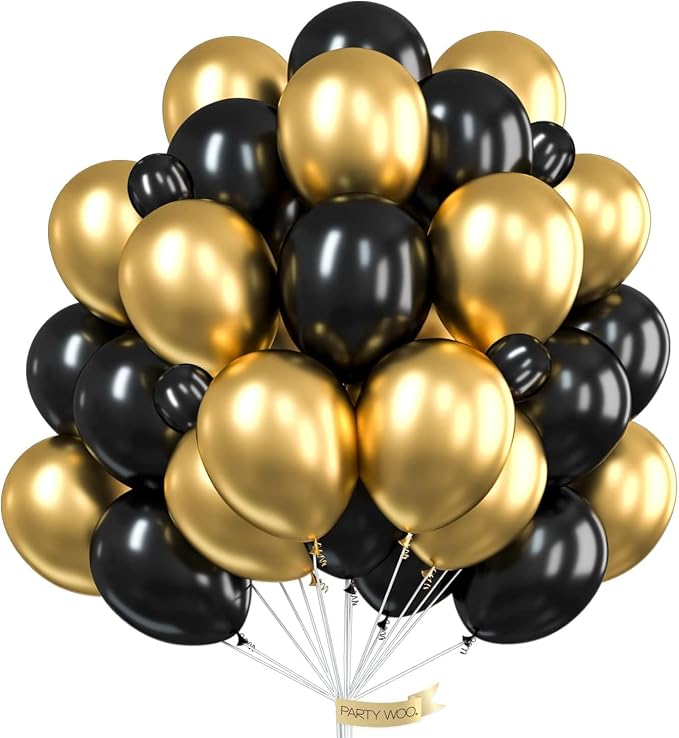 PartyWoo Black and Gold Balloons 66pcs 12 Inch Black Chrome Gold Balloons | by PartyWoo