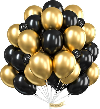 PartyWoo Black and Gold Balloons 66pcs 12 Inch Black Chrome Gold Balloons | by PartyWoo